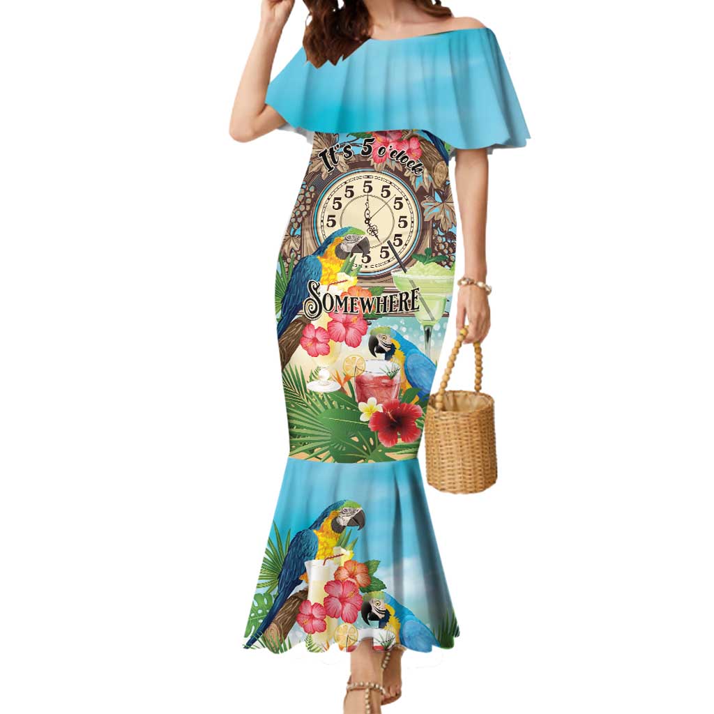 Personalized It's 5 o'clock Somewhere Mermaid Dress Hawaiian Tropical Parrots - Polynesian Pride
