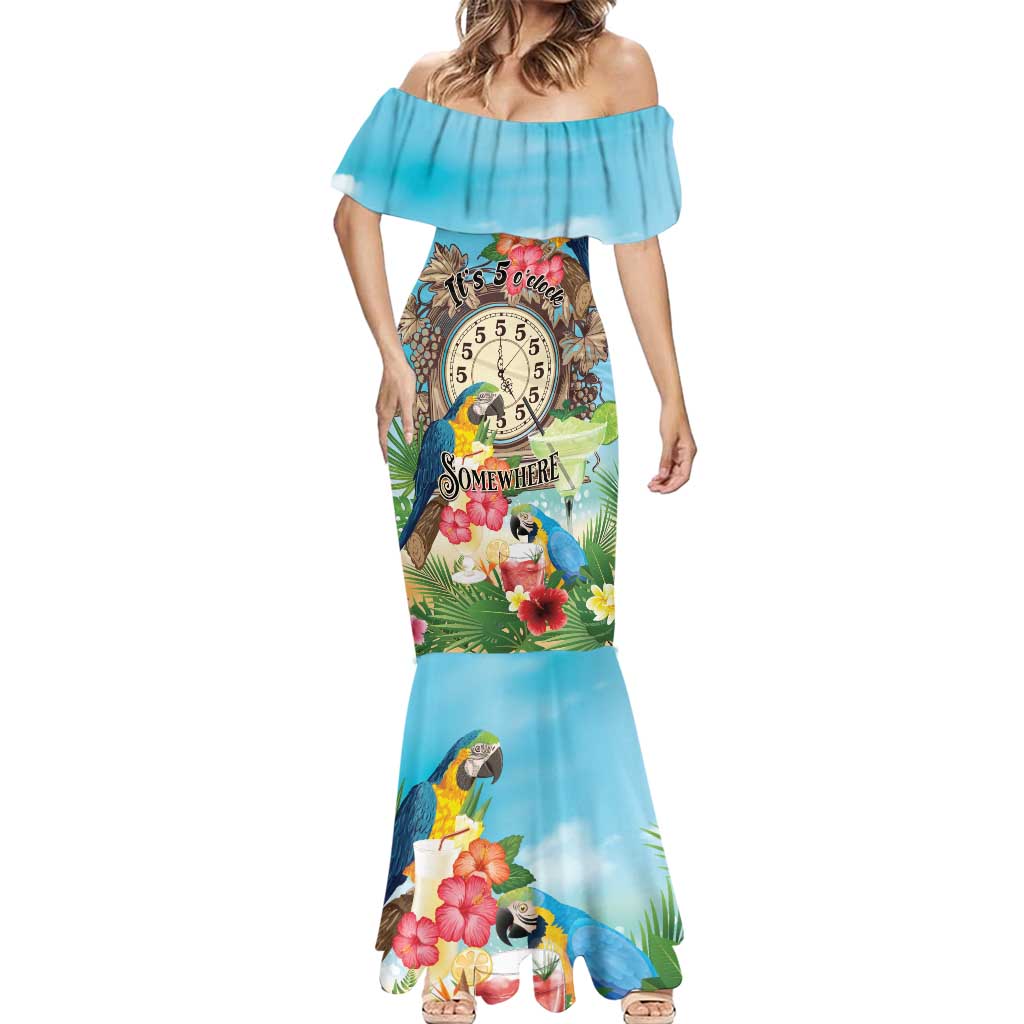 Personalized It's 5 o'clock Somewhere Mermaid Dress Hawaiian Tropical Parrots - Polynesian Pride