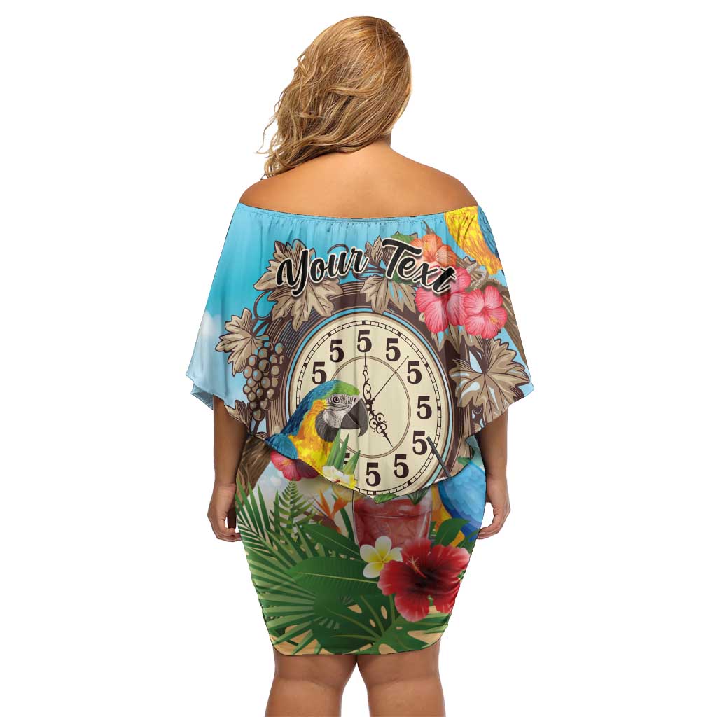 Personalized It's 5 o'clock Somewhere Off Shoulder Short Dress Hawaiian Tropical Parrots - Polynesian Pride