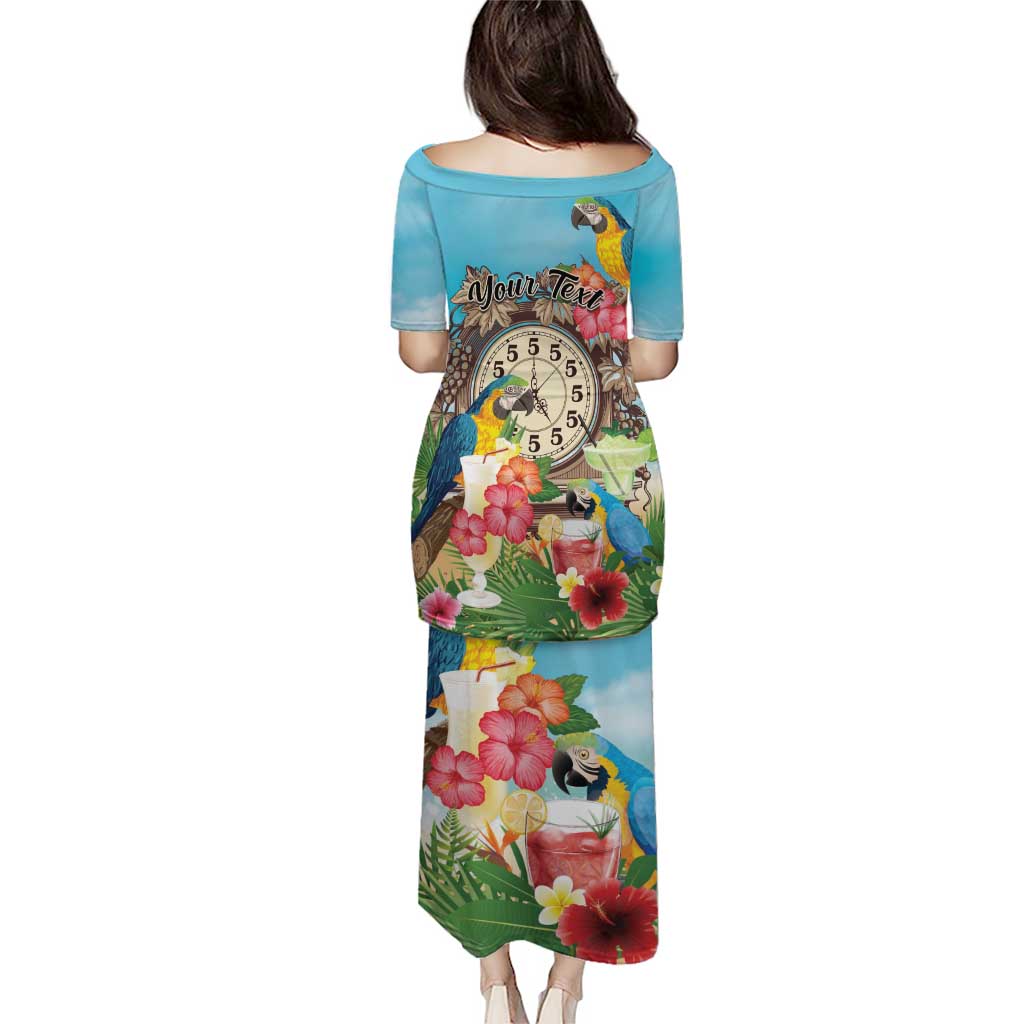 Personalized It's 5 o'clock Somewhere Puletasi Hawaiian Tropical Parrots - Polynesian Pride