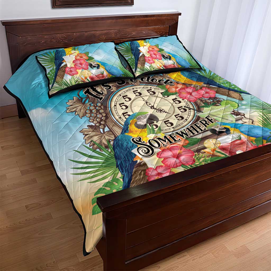 It's 5 o'clock Somewhere Quilt Bed Set Hawaiian Tropical Parrots - Polynesian Pride