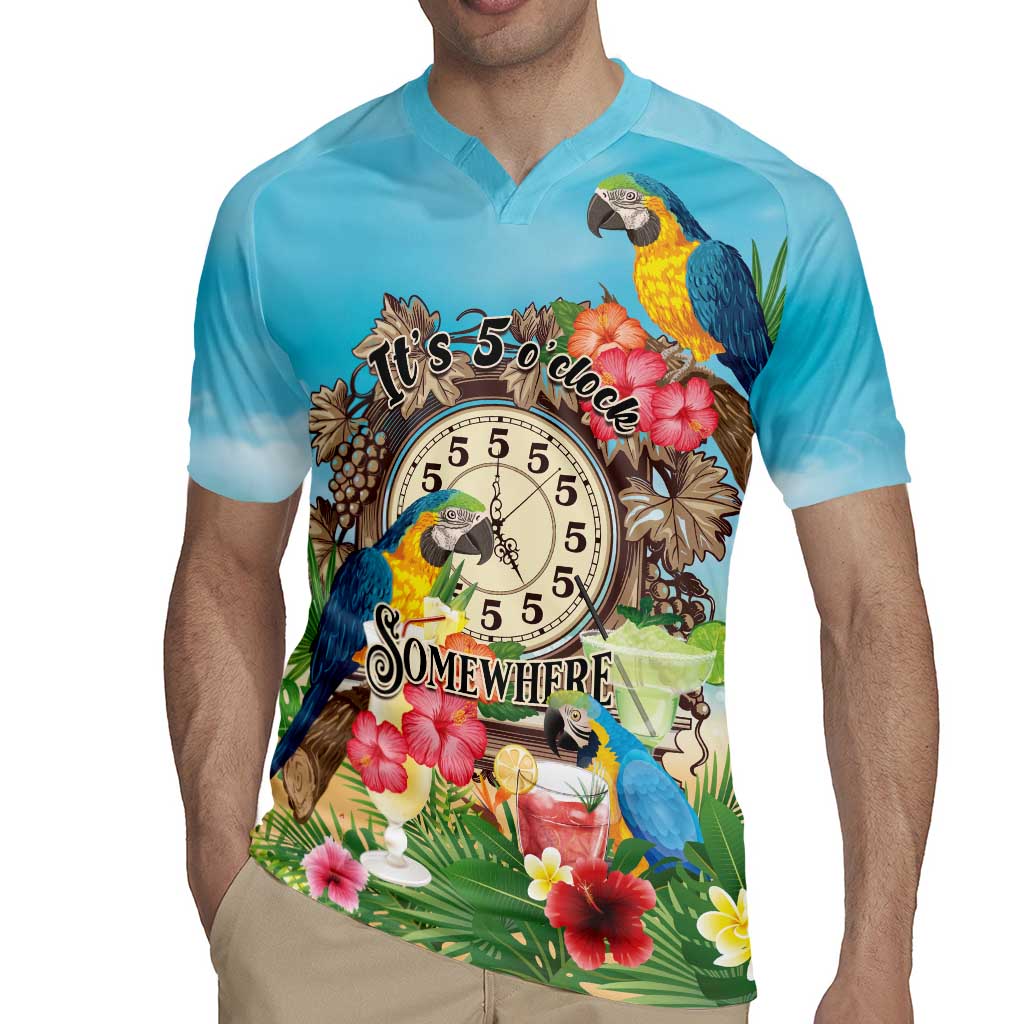 Personalized It's 5 o'clock Somewhere Rugby Jersey Hawaiian Tropical Parrots - Polynesian Pride