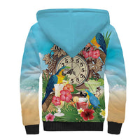 Personalized It's 5 o'clock Somewhere Sherpa Hoodie Hawaiian Tropical Parrots - Polynesian Pride