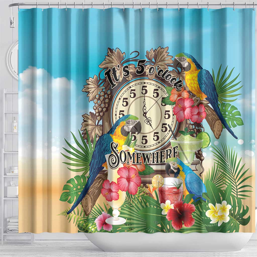 It's 5 o'clock Somewhere Shower Curtain Hawaiian Tropical Parrots - Polynesian Pride