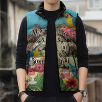 Personalized It's 5 o'clock Somewhere Sleeveless Puffer Jacket Hawaiian Tropical Parrots - Polynesian Pride