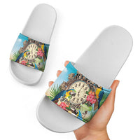 It's 5 o'clock Somewhere Slide Sandals Hawaiian Tropical Parrots - Polynesian Pride