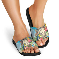 It's 5 o'clock Somewhere Slide Sandals Hawaiian Tropical Parrots - Polynesian Pride
