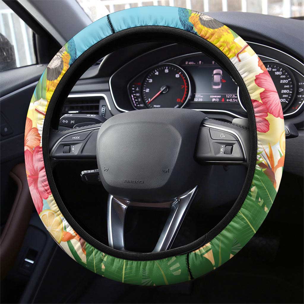 It's 5 o'clock Somewhere Steering Wheel Cover Hawaiian Tropical Parrots - Polynesian Pride