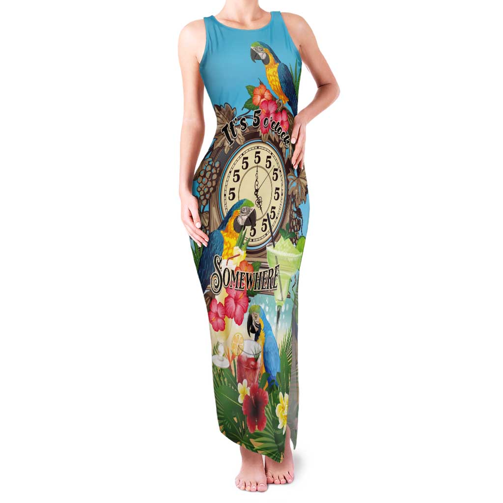 Personalized It's 5 o'clock Somewhere Tank Maxi Dress Hawaiian Tropical Parrots - Polynesian Pride