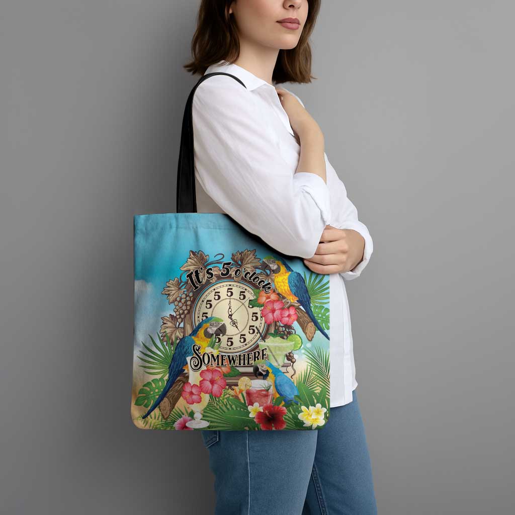 It's 5 o'clock Somewhere Tote Bag Hawaiian Tropical Parrots - Polynesian Pride