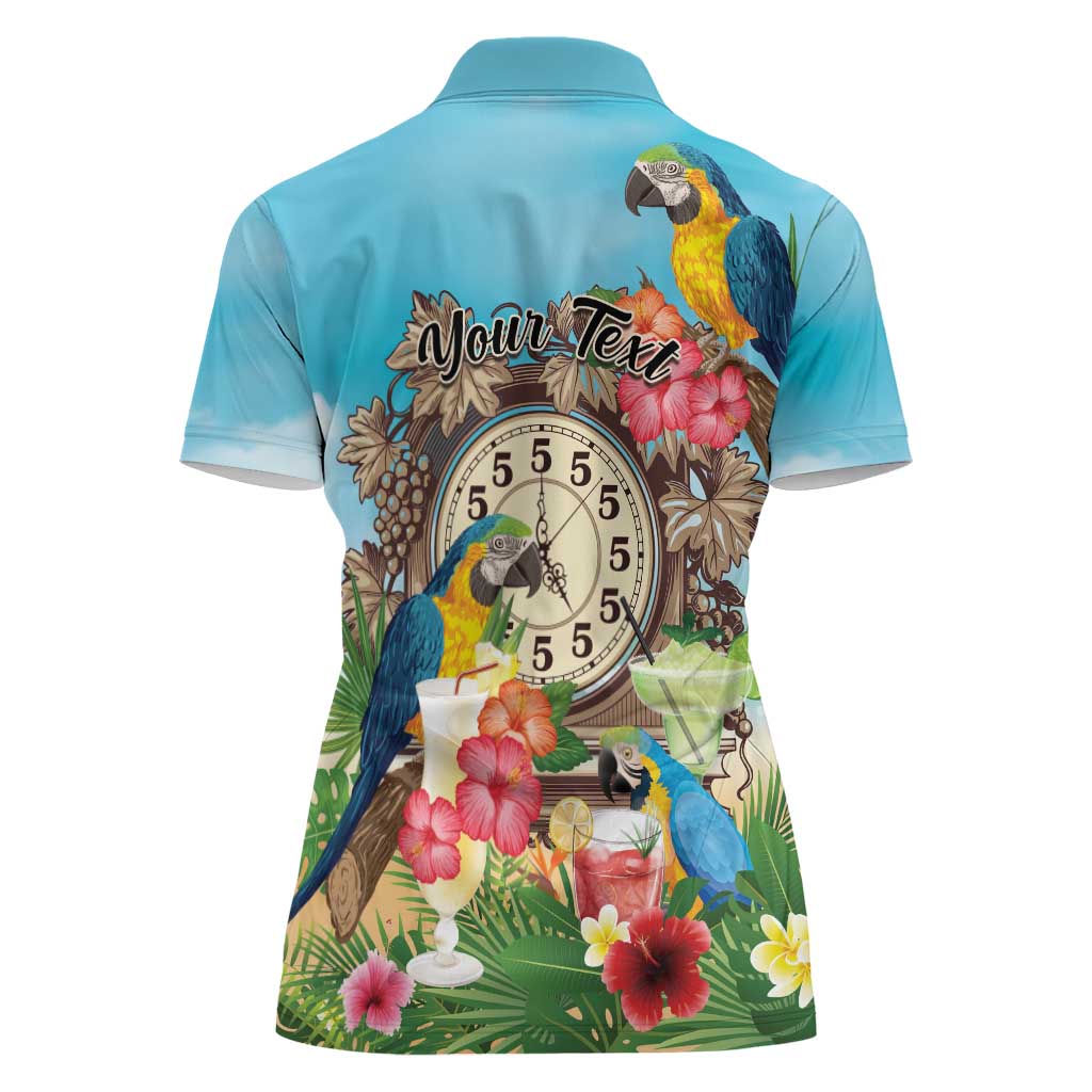 Personalized It's 5 o'clock Somewhere Women Polo Shirt Hawaiian Tropical Parrots - Polynesian Pride