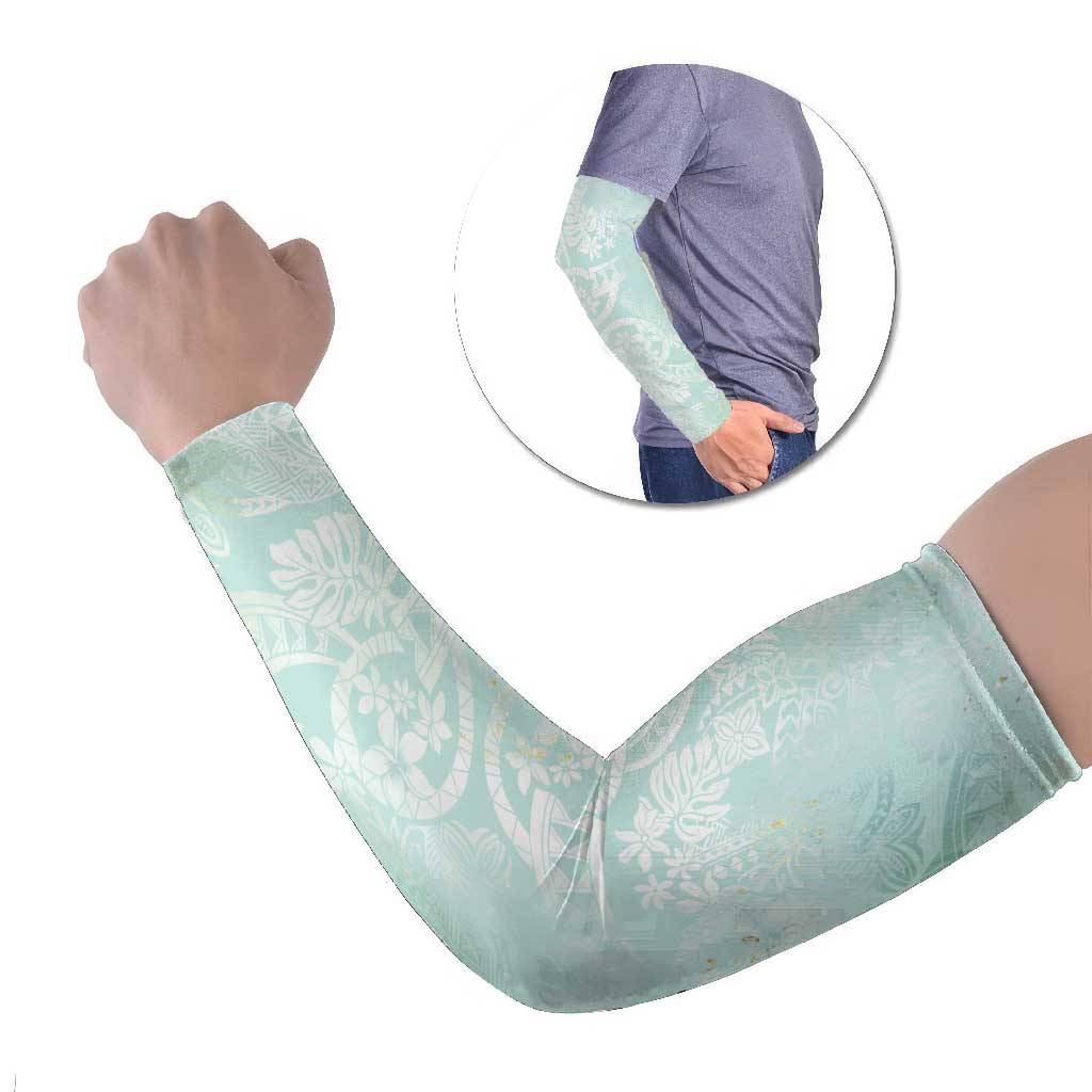 Polynesian Tiare Monstera Seafoam Green Arm Sleeves Liquid Style - Polynesian Pride