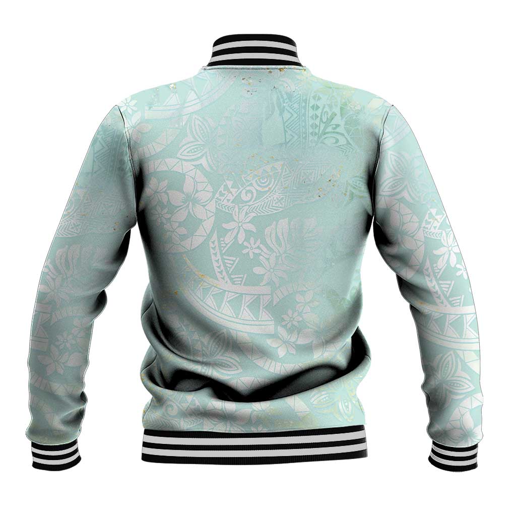 Polynesian Tiare Monstera Seafoam Green Baseball Jacket Liquid Style - Polynesian Pride