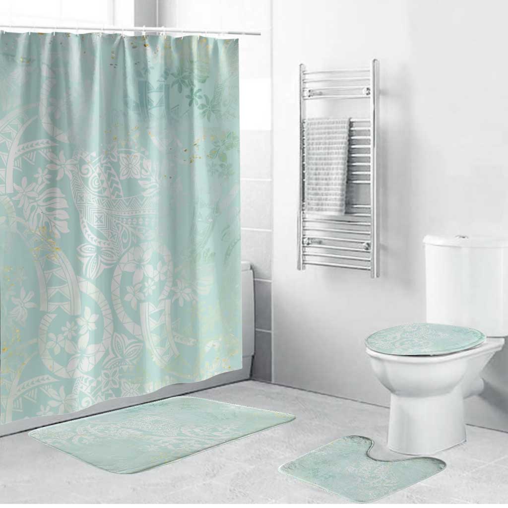 Polynesian Tiare Monstera Seafoam Green Bathroom Set Liquid Style - Polynesian Pride