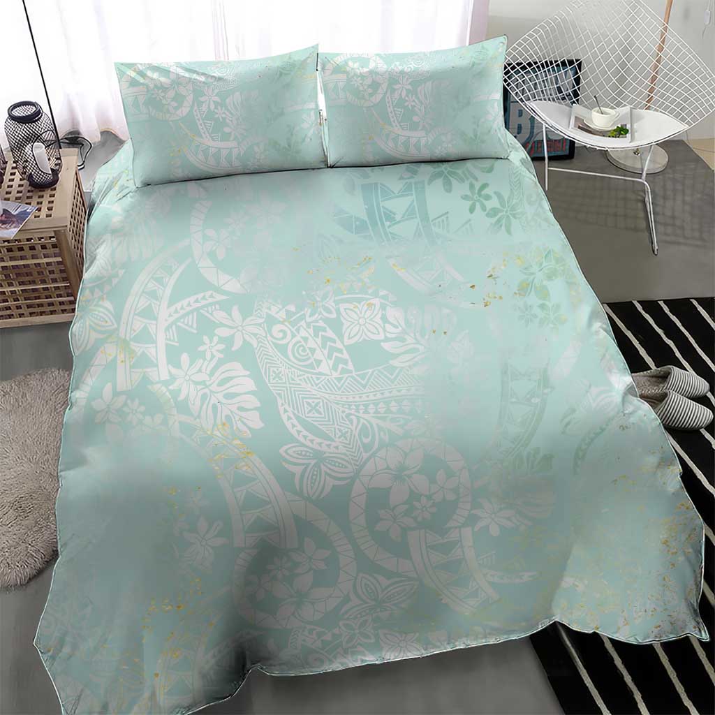 Polynesian Tiare Monstera Seafoam Green Bedding Set Liquid Style - Polynesian Pride