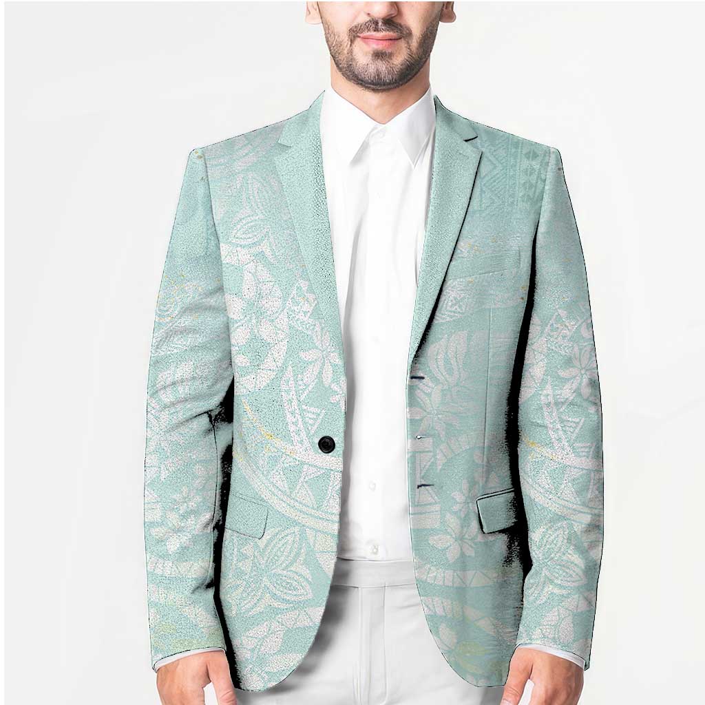 Polynesian Tiare Monstera Seafoam Green Blazer Liquid Style - Polynesian Pride