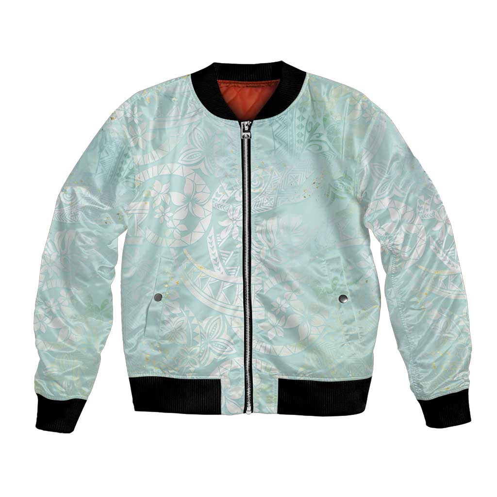 Polynesian Tiare Monstera Seafoam Green Bomber Jacket Liquid Style - Polynesian Pride