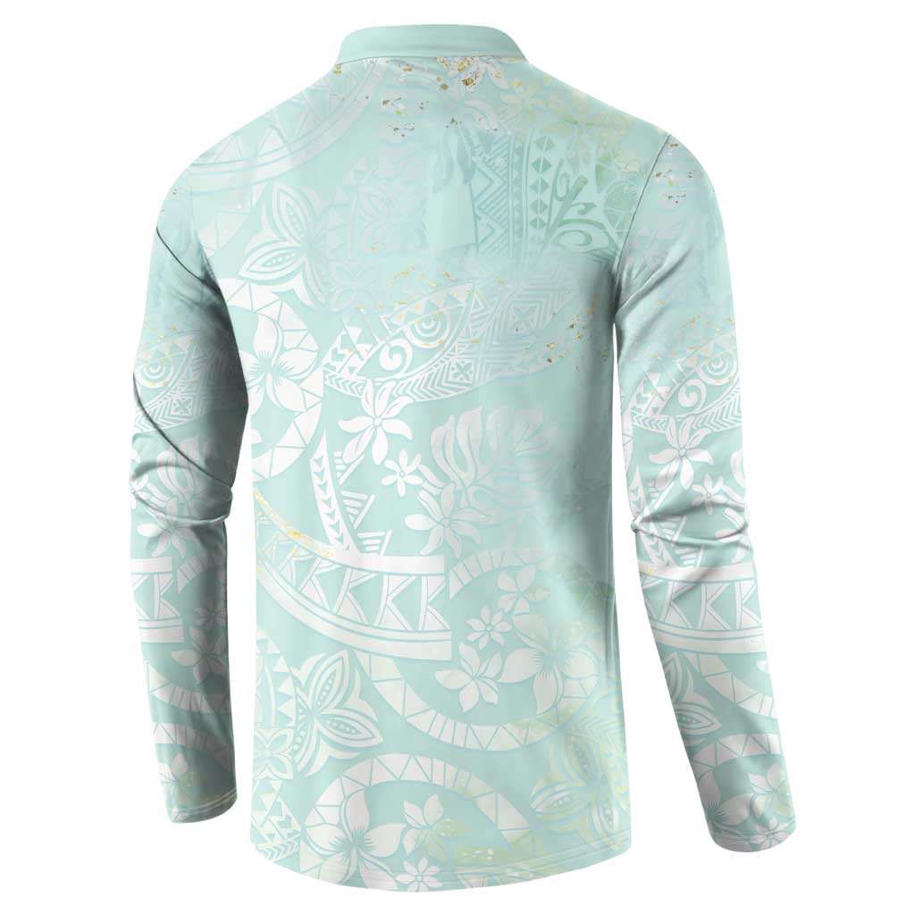 Polynesian Tiare Monstera Seafoam Green Button Sweatshirt Liquid Style - Polynesian Pride