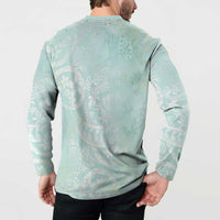 Polynesian Tiare Monstera Seafoam Green Button Sweatshirt Liquid Style - Polynesian Pride