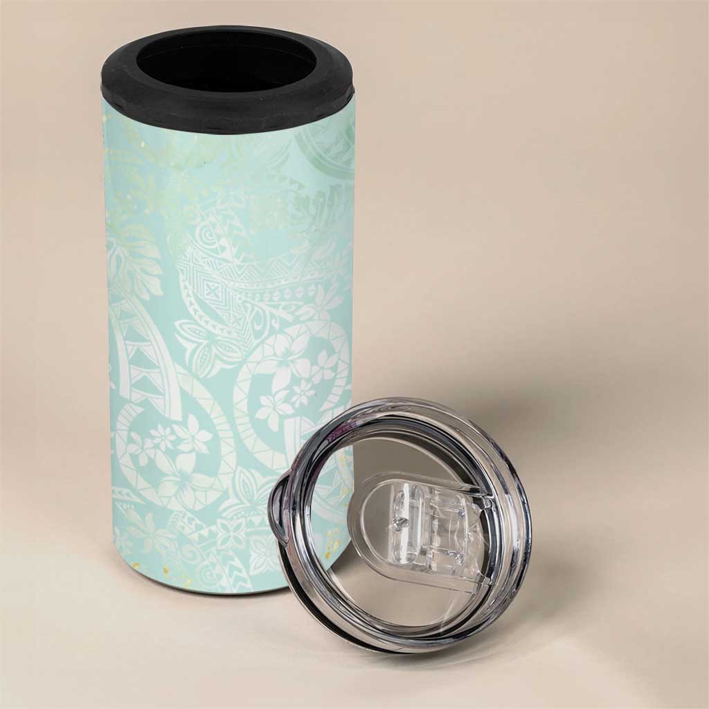 Polynesian Tiare Monstera Seafoam Green 4 in 1 Can Cooler Tumbler Liquid Style - Polynesian Pride