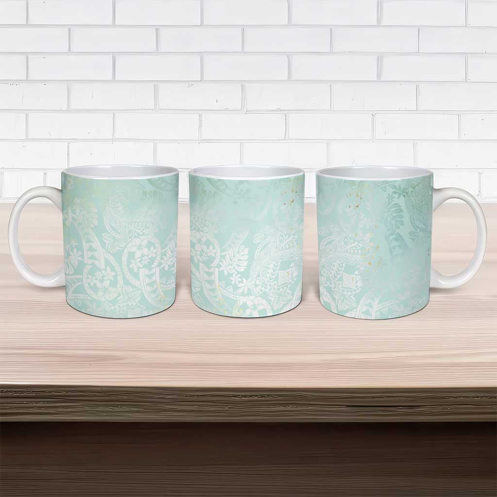 Polynesian Tiare Monstera Seafoam Green Ceramic Mug Liquid Style - Polynesian Pride