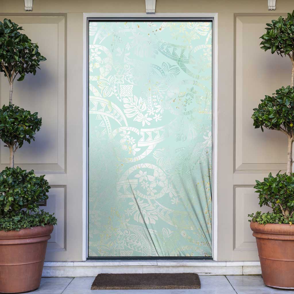 Polynesian Tiare Monstera Seafoam Green Door Cover Liquid Style - Polynesian Pride