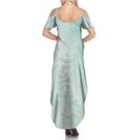 Polynesian Tiare Monstera Seafoam Green Family Matching Summer Maxi Dress and Hawaiian Shirt Liquid Style - Polynesian Pride