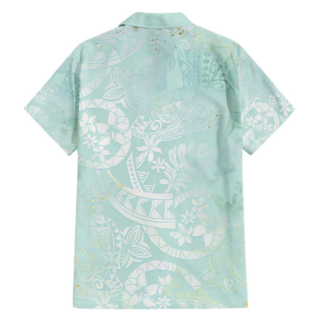 Polynesian Tiare Monstera Seafoam Green Family Matching Tank Maxi Dress and Hawaiian Shirt Liquid Style - Polynesian Pride
