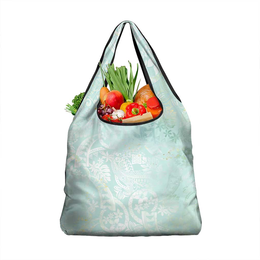 Polynesian Tiare Monstera Seafoam Green Grocery Bag Liquid Style - Polynesian Pride