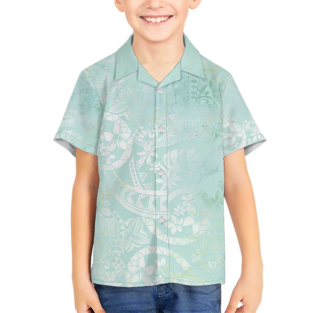 Polynesian Tiare Monstera Seafoam Green Kid Hawaiian Shirt Liquid Style LT01 Kid Green - Polynesian Pride