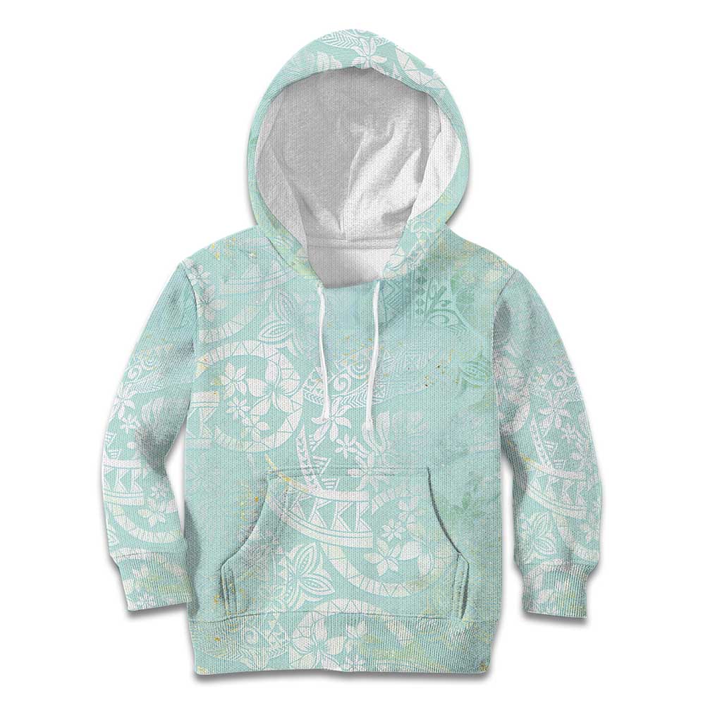 Polynesian Tiare Monstera Seafoam Green Kid Hoodie Liquid Style - Polynesian Pride