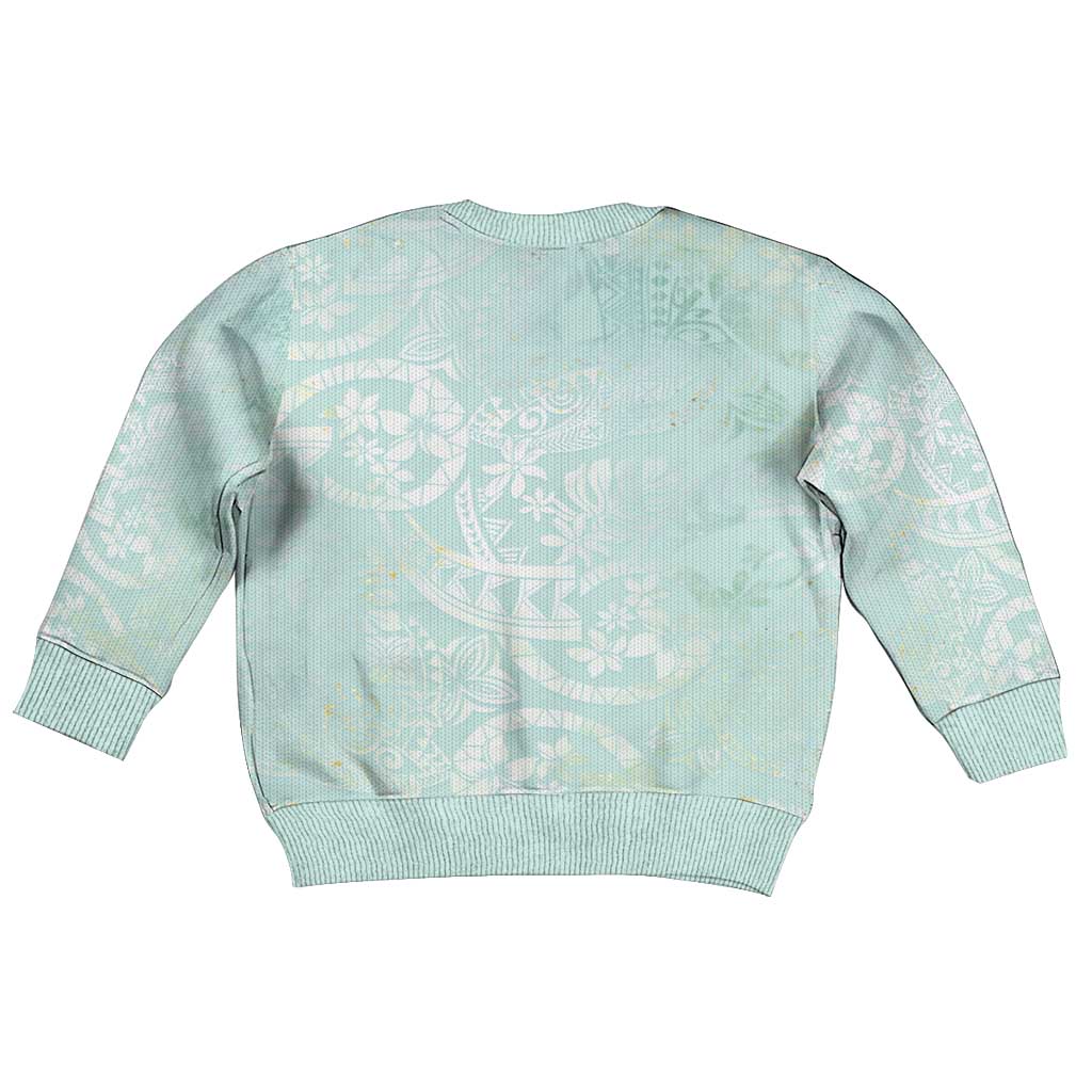 Polynesian Tiare Monstera Seafoam Green Kid Ugly Christmas Sweater Liquid Style - Polynesian Pride