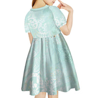 Polynesian Tiare Monstera Seafoam Green Kid Short Sleeve Dress Liquid Style - Polynesian Pride