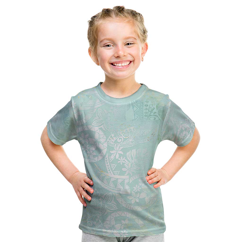 Polynesian Tiare Monstera Seafoam Green Kid T Shirt Liquid Style - Polynesian Pride