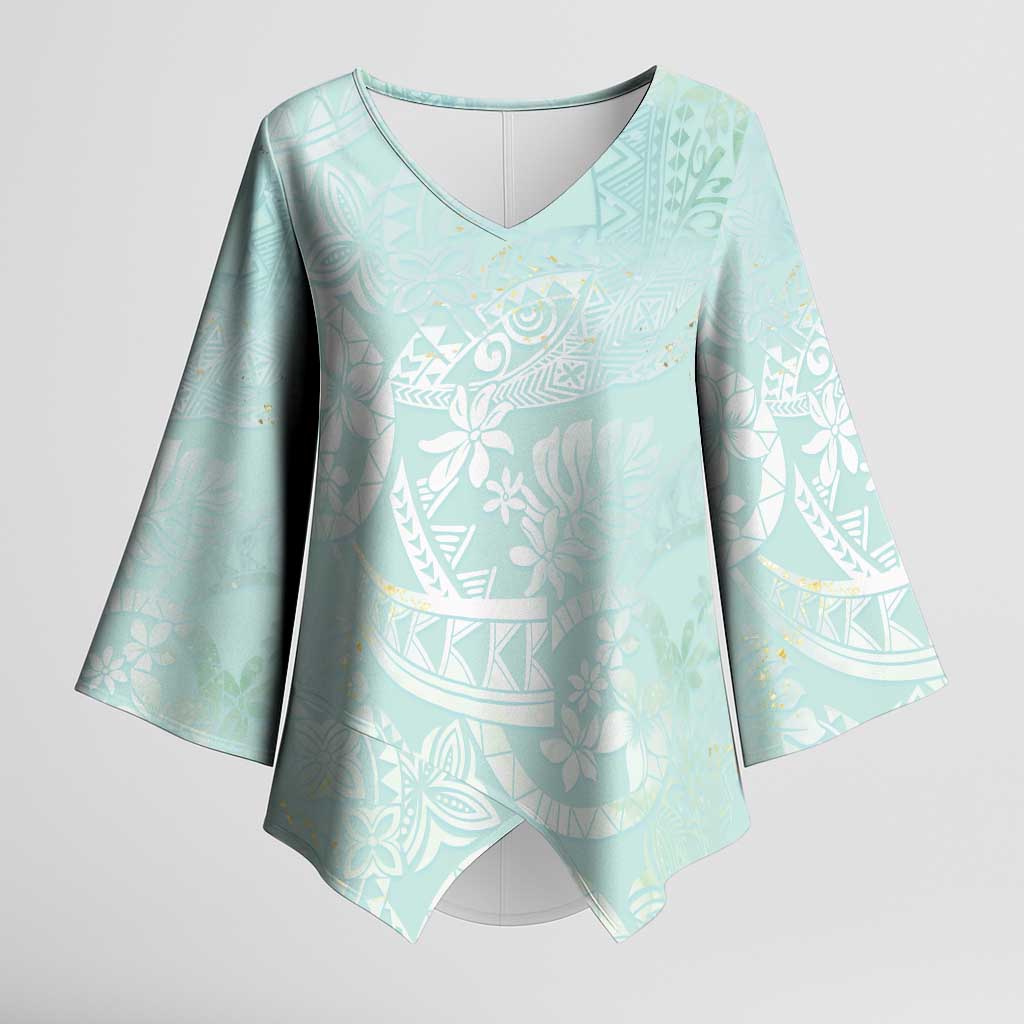 Polynesian Tiare Monstera Seafoam Green Kimono Sleeve Blouse Liquid Style - Polynesian Pride