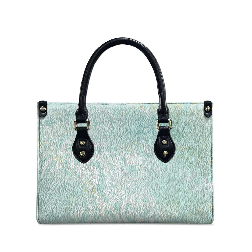 Polynesian Tiare Monstera Seafoam Green Leather Bag Liquid Style - Polynesian Pride