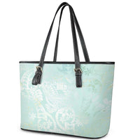 Polynesian Tiare Monstera Seafoam Green Leather Tote Bag Liquid Style - Polynesian Pride