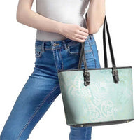 Polynesian Tiare Monstera Seafoam Green Leather Tote Bag Liquid Style - Polynesian Pride