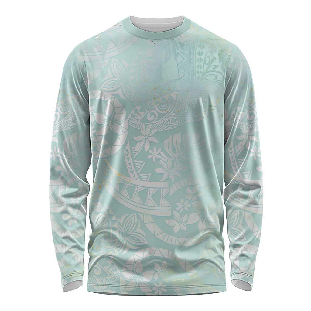 Polynesian Tiare Monstera Seafoam Green Long Sleeve Shirt Liquid Style - Polynesian Pride