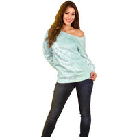 Polynesian Tiare Monstera Seafoam Green Off Shoulder Sweater Liquid Style - Polynesian Pride