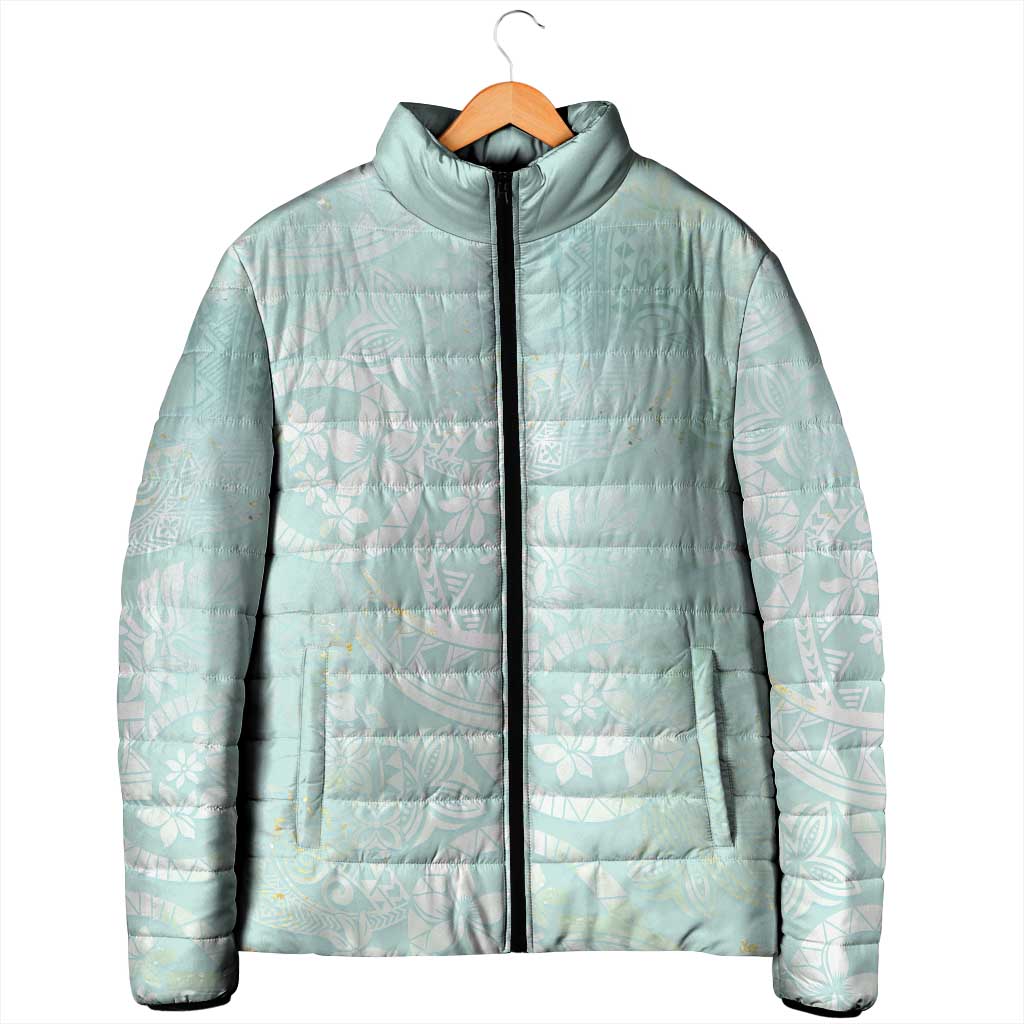 Polynesian Tiare Monstera Seafoam Green Padded Jacket Liquid Style - Polynesian Pride