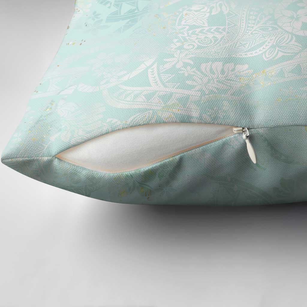 Polynesian Tiare Monstera Seafoam Green Pillow Cover Liquid Style - Polynesian Pride