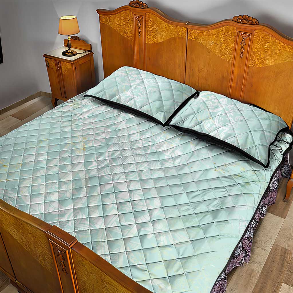 Polynesian Tiare Monstera Seafoam Green Quilt Bed Set Liquid Style - Polynesian Pride