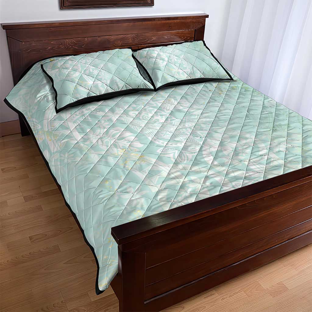 Polynesian Tiare Monstera Seafoam Green Quilt Bed Set Liquid Style - Polynesian Pride