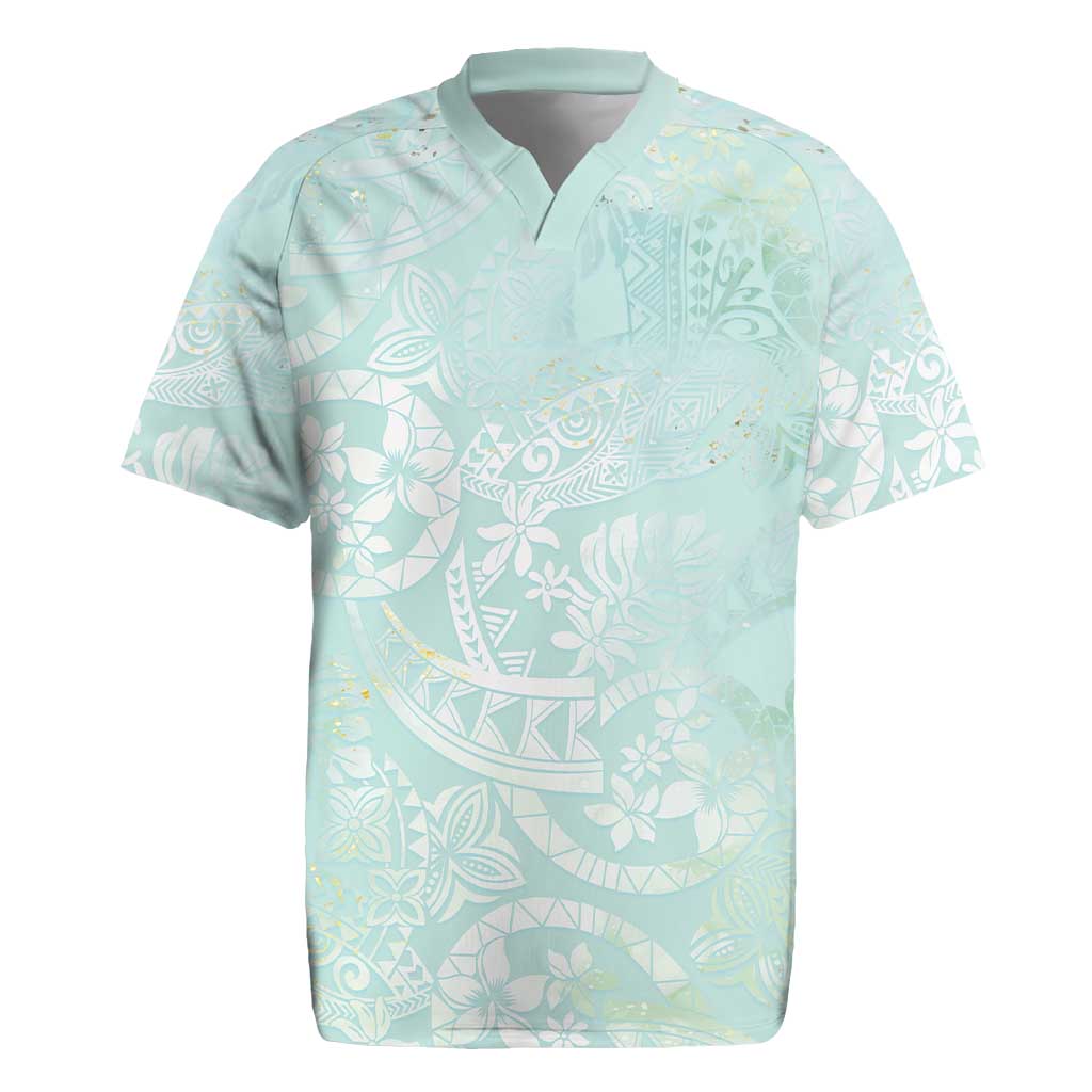 Polynesian Tiare Monstera Seafoam Green Rugby Jersey Liquid Style - Polynesian Pride