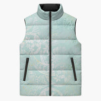 Polynesian Tiare Monstera Seafoam Green Sleeveless Puffer Jacket Liquid Style - Polynesian Pride