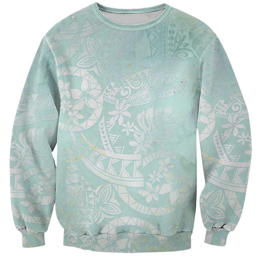 Polynesian Tiare Monstera Seafoam Green Sweatshirt Liquid Style LT01 Unisex Green - Polynesian Pride