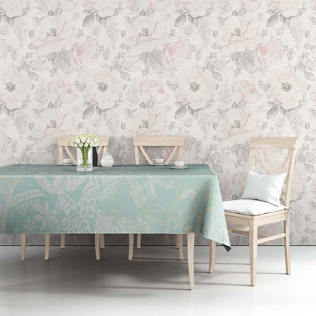 Polynesian Tiare Monstera Seafoam Green Tablecloth Liquid Style - Polynesian Pride