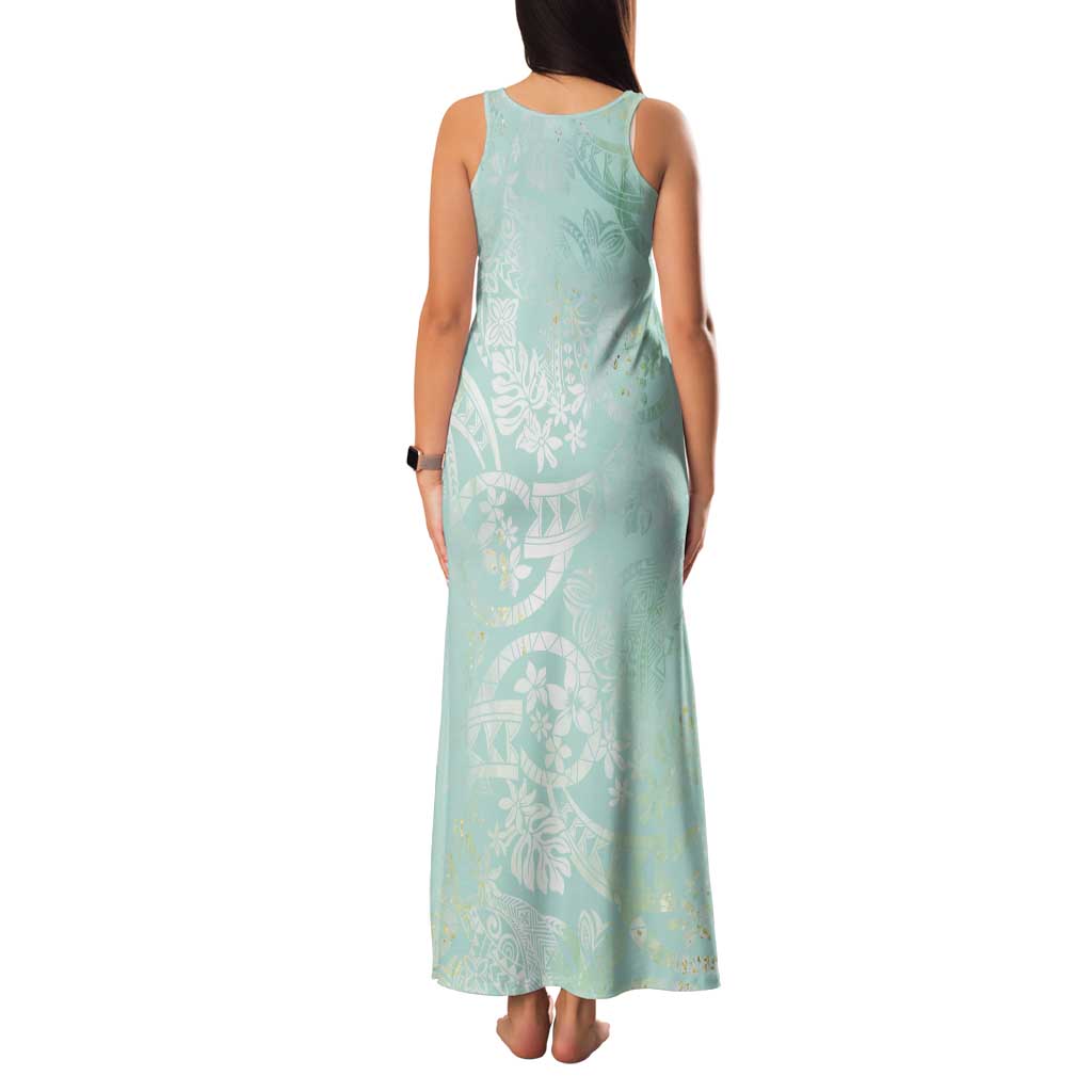 Polynesian Tiare Monstera Seafoam Green Tank Maxi Dress Liquid Style - Polynesian Pride