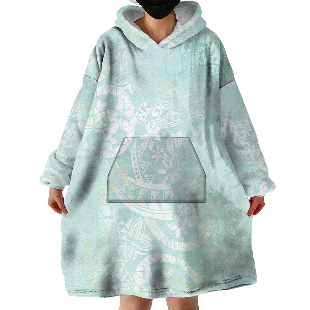 Polynesian Tiare Monstera Seafoam Green Wearable Blanket Hoodie Liquid Style - Polynesian Pride